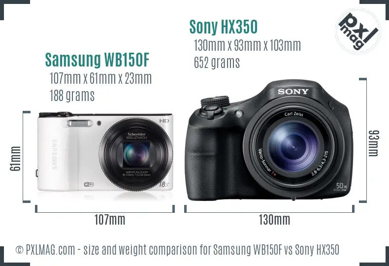 Samsung WB150F vs Sony HX350 size comparison