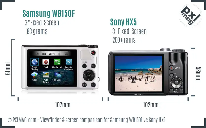 Samsung WB150F vs Sony HX5 Screen and Viewfinder comparison