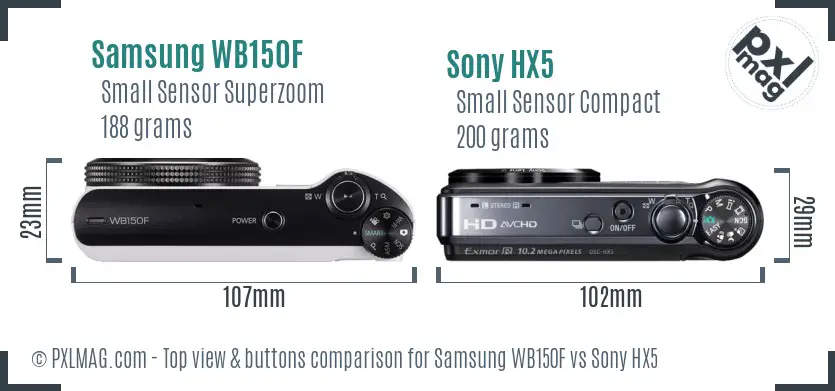 Samsung WB150F vs Sony HX5 top view buttons comparison