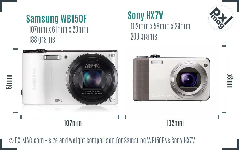 Samsung WB150F vs Sony HX7V size comparison