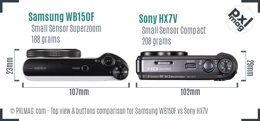 Samsung WB150F vs Sony HX7V top view buttons comparison