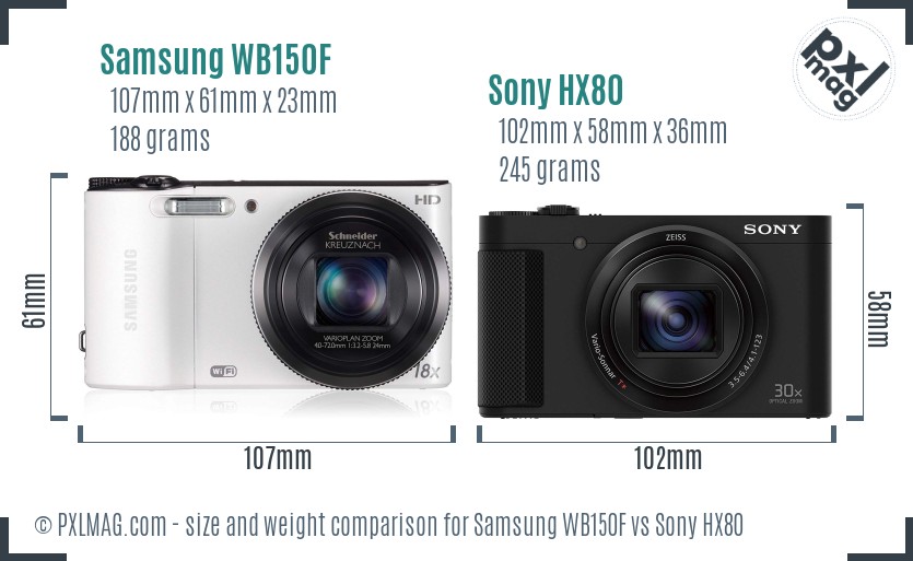 Samsung WB150F vs Sony HX80 size comparison Samsung WB150F vs Sony HX80 size comparison