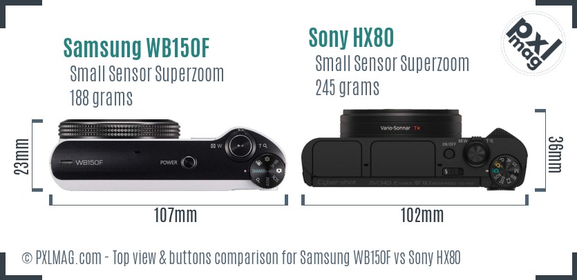 Samsung WB150F vs Sony HX80 top view buttons comparison