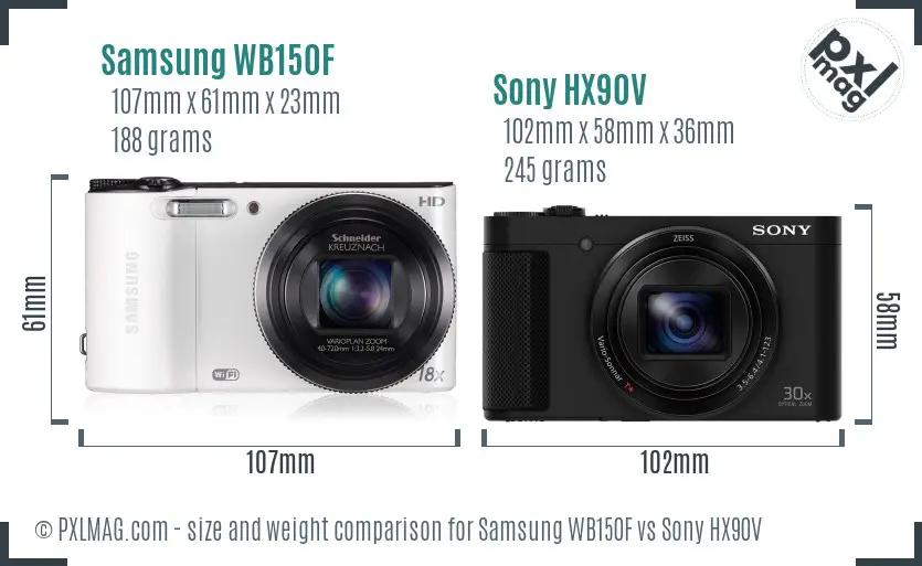 Samsung WB150F vs Sony HX90V size comparison