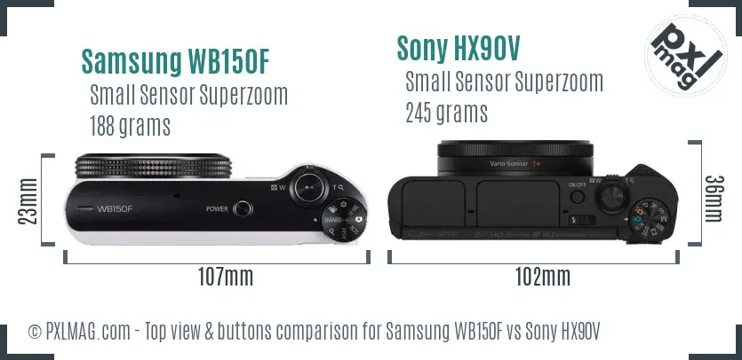 Samsung WB150F vs Sony HX90V top view buttons comparison