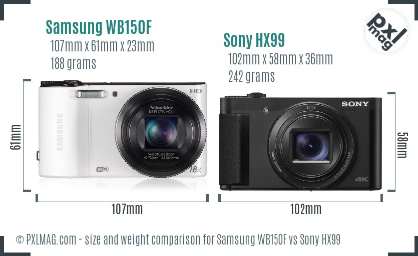 Samsung WB150F vs Sony HX99 size comparison