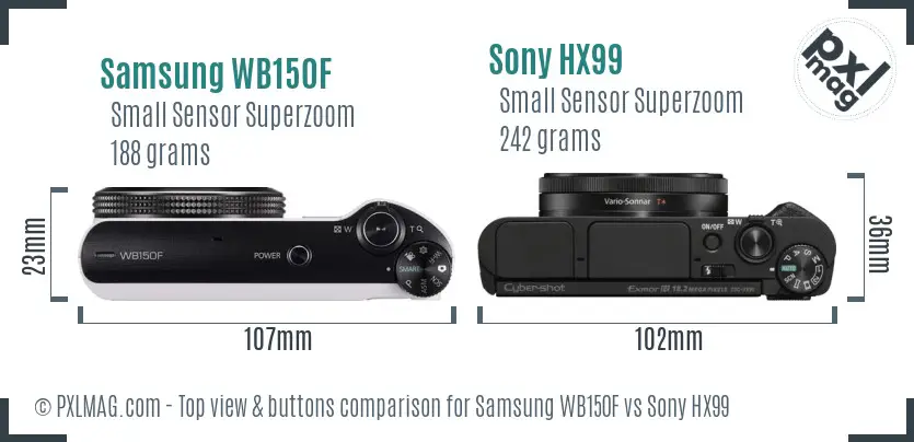 Samsung WB150F vs Sony HX99 top view buttons comparison