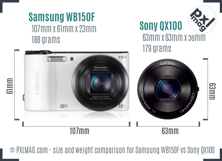 Samsung WB150F vs Sony QX100 size comparison Samsung WB150F vs Sony QX100 size comparison