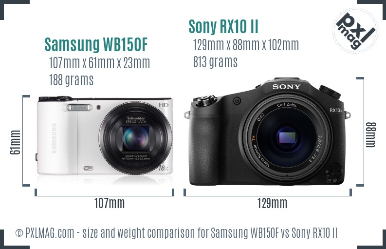 Samsung WB150F vs Sony RX10 II size comparison