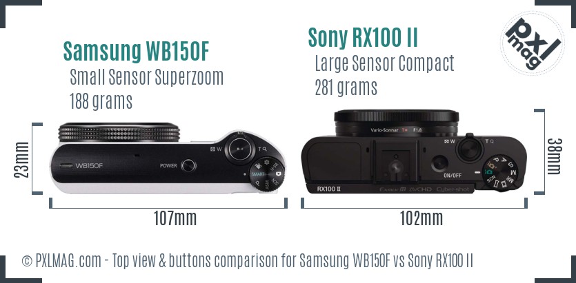 Samsung WB150F vs Sony RX100 II top view buttons comparison