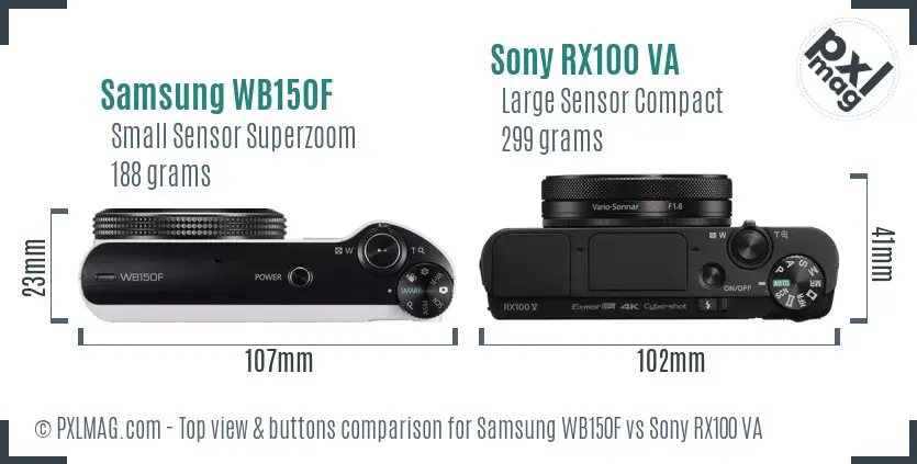 Samsung WB150F vs Sony RX100 VA top view buttons comparison