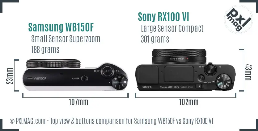 Samsung WB150F vs Sony RX100 VI top view buttons comparison