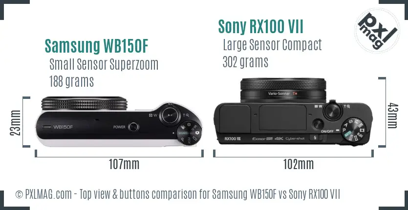 Samsung WB150F vs Sony RX100 VII top view buttons comparison