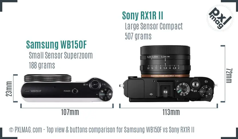 Samsung WB150F vs Sony RX1R II top view buttons comparison