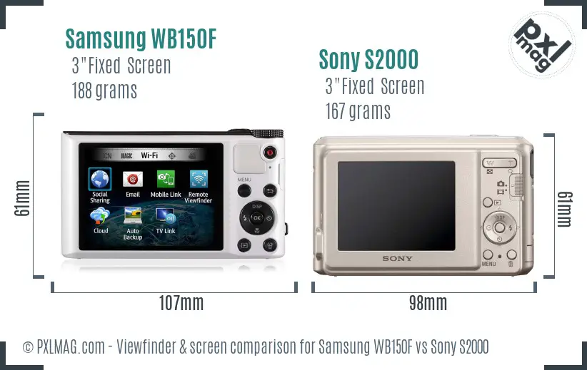 Samsung WB150F vs Sony S2000 Screen and Viewfinder comparison