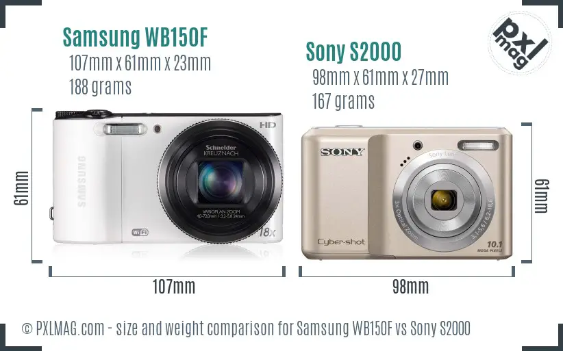Samsung WB150F vs Sony S2000 size comparison