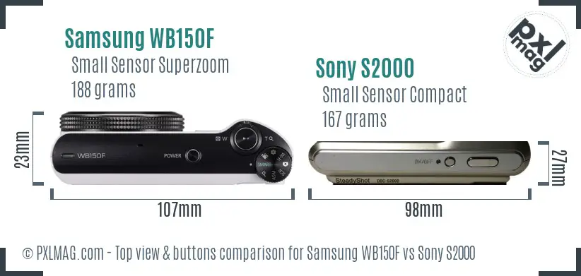 Samsung WB150F vs Sony S2000 top view buttons comparison
