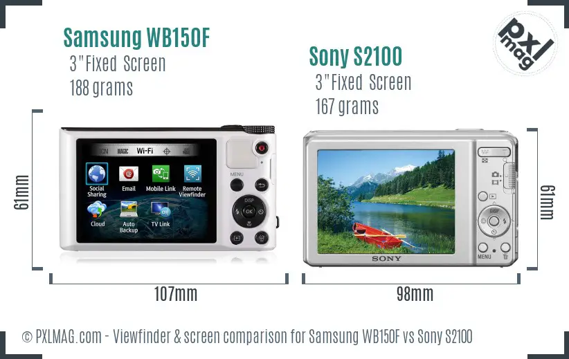 Samsung WB150F vs Sony S2100 Screen and Viewfinder comparison