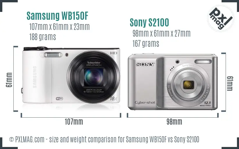 Samsung WB150F vs Sony S2100 size comparison