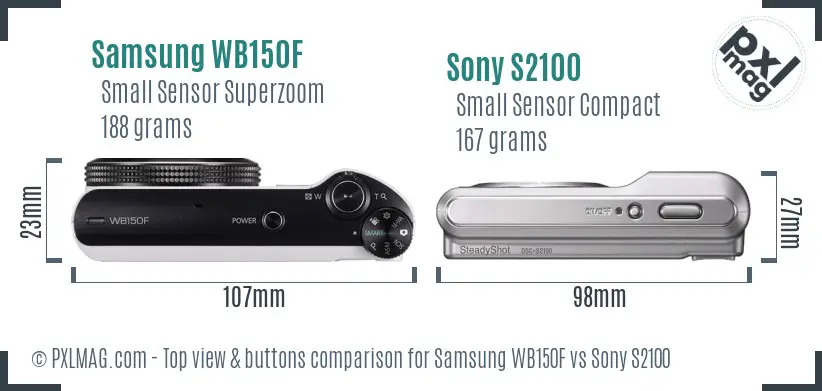 Samsung WB150F vs Sony S2100 top view buttons comparison