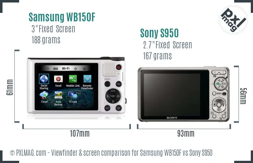Samsung WB150F vs Sony S950 Screen and Viewfinder comparison