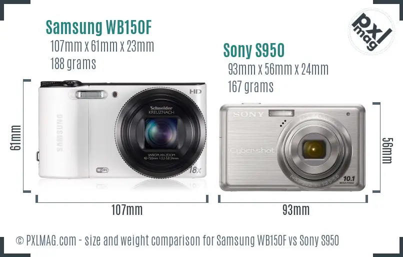 Samsung WB150F vs Sony S950 size comparison