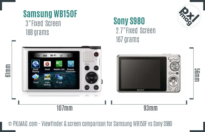Samsung WB150F vs Sony S980 Screen and Viewfinder comparison