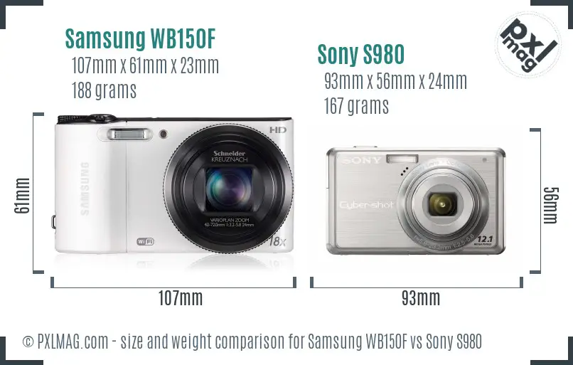 Samsung WB150F vs Sony S980 size comparison