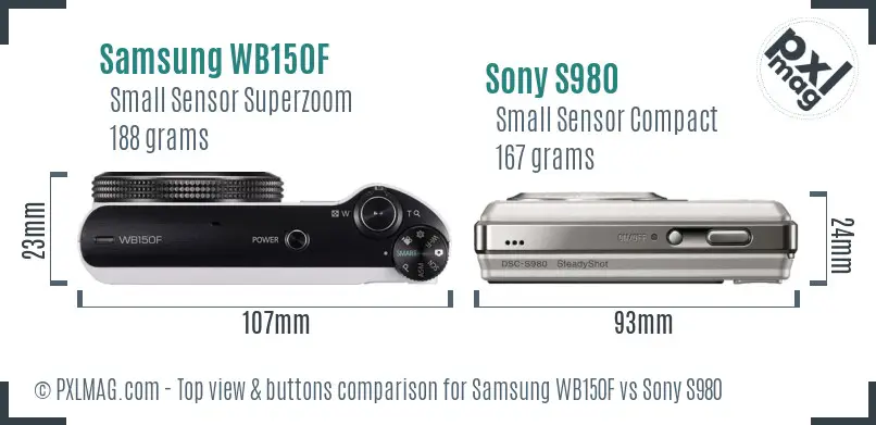 Samsung WB150F vs Sony S980 top view buttons comparison
