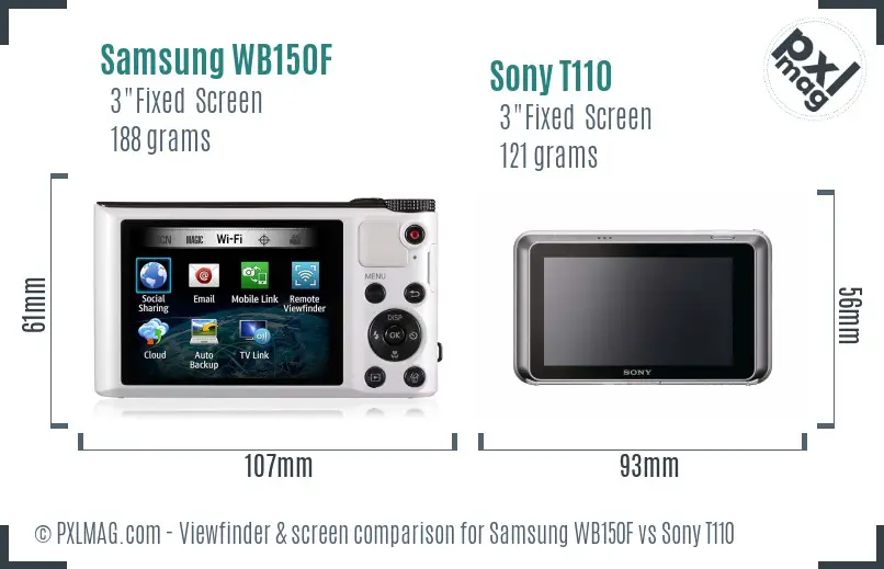 Samsung WB150F vs Sony T110 Screen and Viewfinder comparison