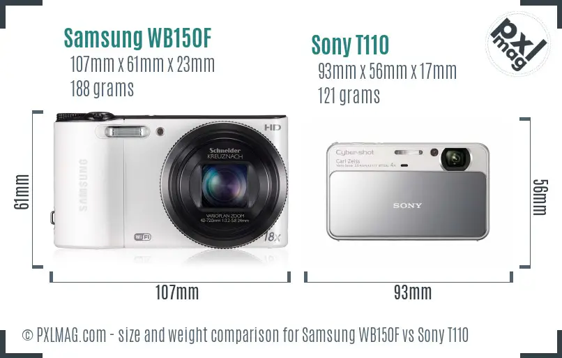 Samsung WB150F vs Sony T110 size comparison