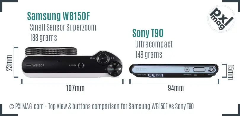 Samsung WB150F vs Sony T90 top view buttons comparison