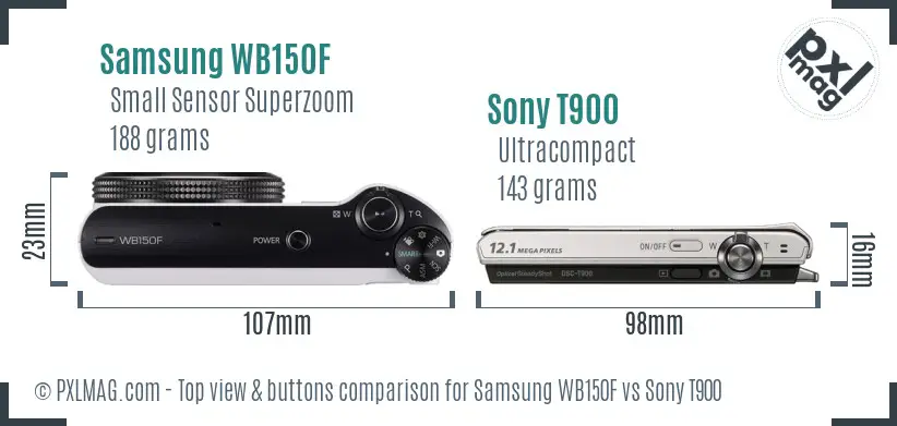 Samsung WB150F vs Sony T900 top view buttons comparison Samsung WB150F vs Sony T900 top view buttons comparison
