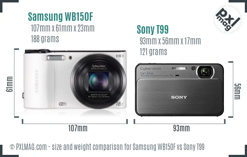 Samsung WB150F vs Sony T99 size comparison