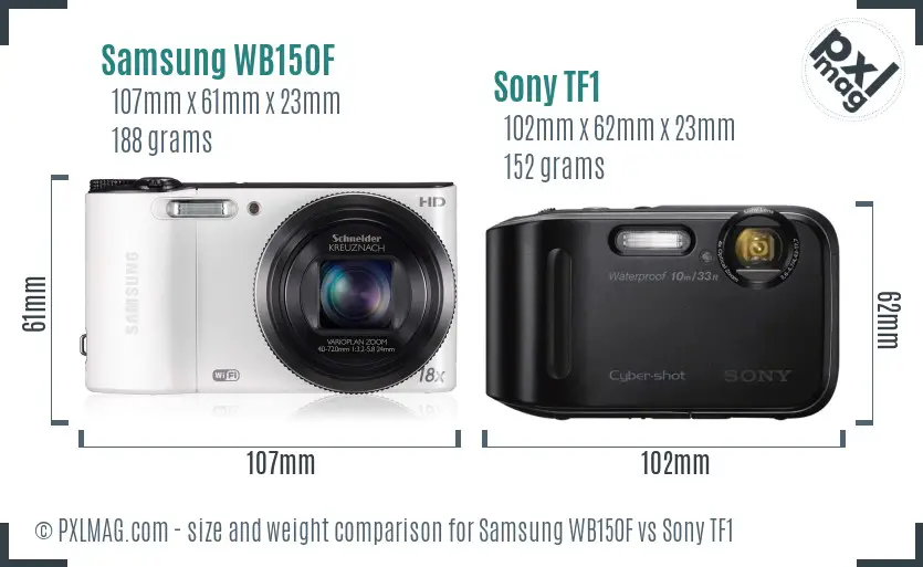 Samsung WB150F vs Sony TF1 size comparison