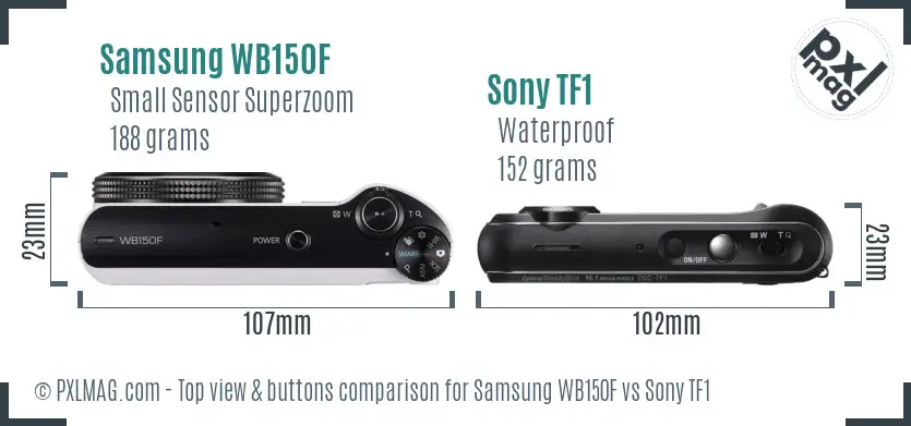Samsung WB150F vs Sony TF1 top view buttons comparison