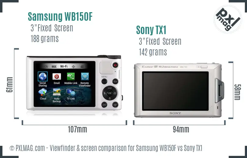 Samsung WB150F vs Sony TX1 Screen and Viewfinder comparison