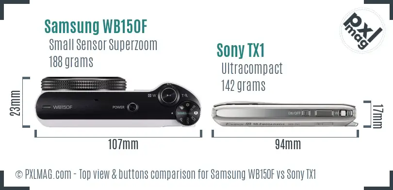 Samsung WB150F vs Sony TX1 top view buttons comparison