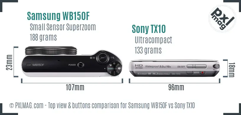 Samsung WB150F vs Sony TX10 top view buttons comparison Samsung WB150F vs Sony TX10 top view buttons comparison