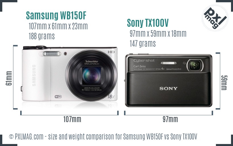 Samsung WB150F vs Sony TX100V size comparison Samsung WB150F vs Sony TX100V size comparison