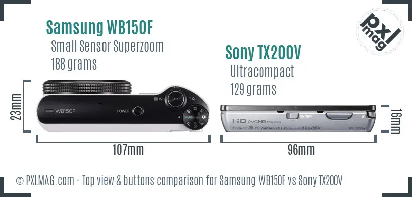 Samsung WB150F vs Sony TX200V top view buttons comparison
