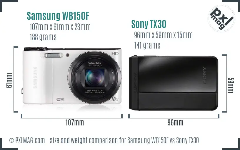 Samsung WB150F vs Sony TX30 size comparison