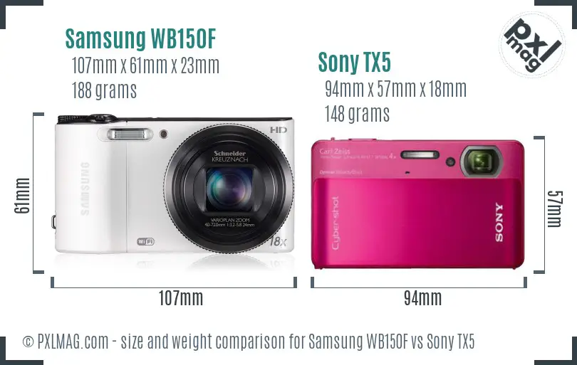 Samsung WB150F vs Sony TX5 size comparison