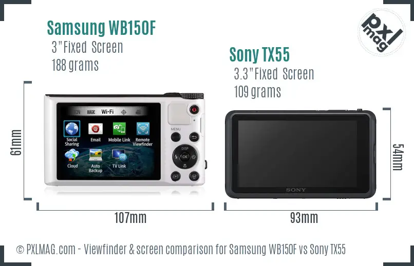 Samsung WB150F vs Sony TX55 Screen and Viewfinder comparison