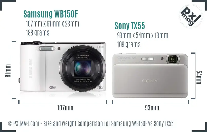 Samsung WB150F vs Sony TX55 size comparison