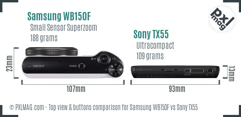 Samsung WB150F vs Sony TX55 top view buttons comparison
