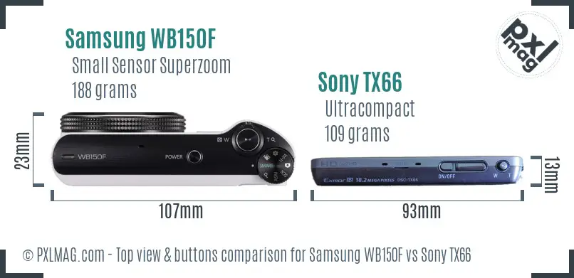 Samsung WB150F vs Sony TX66 top view buttons comparison