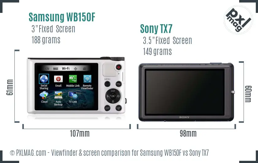 Samsung WB150F vs Sony TX7 Screen and Viewfinder comparison