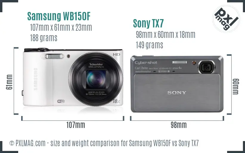 Samsung WB150F vs Sony TX7 size comparison