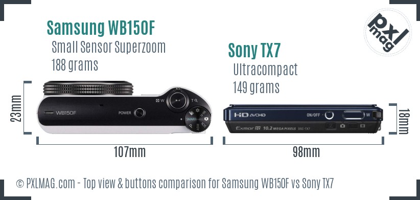Samsung WB150F vs Sony TX7 top view buttons comparison